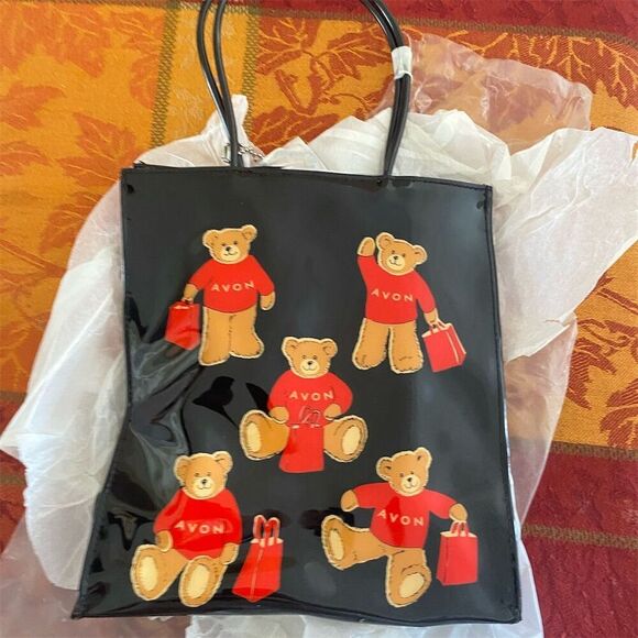 Avon Vintage Teddy Bear Tote Bag with Keychain 9" Nostalgic Fashion - Picture 1 of 5